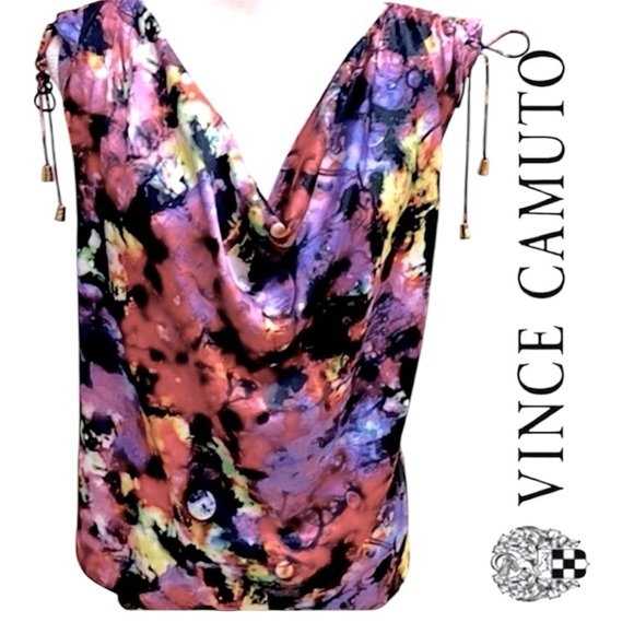Vince Camuto Sleeveless Abstract Print Cowl Neck Tank Top Tie Shoulder Details - Picture 1 of 11
